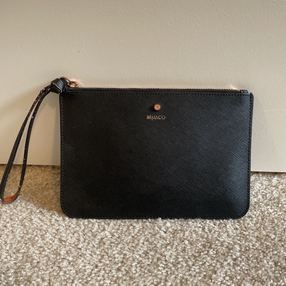 Mimco Black Leather Wristlet Clutch